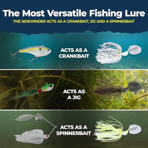 Sidewinder Bladed Jigs for Bass Fishing 1/2 Oz and 3/8 Oz | 2 and 5 - Pack | Fishing lures with 5/0 bladed jig head, vibrating shaker blade, low-column action, lifelike baitfish profile & skirt colors - size: 3/8 oz ( Pack of 5 )