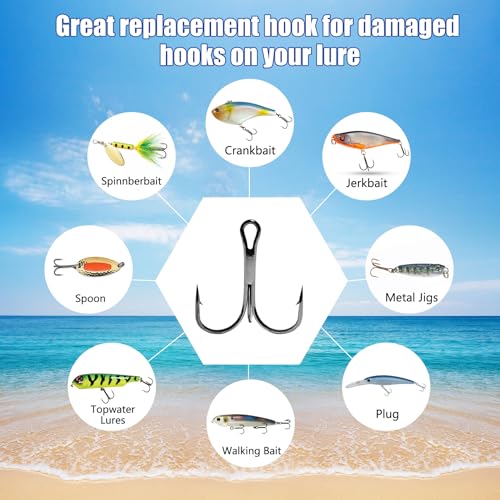 Eupheng Treble Hooks for Saltwater Freshwater High Carbon Steel Hooks Strong Sharp Round Bend Triple Hook for Catfish Trout Hard Baits Lures Fishing Size 1/0 to 12 - size: #6_25pcs
