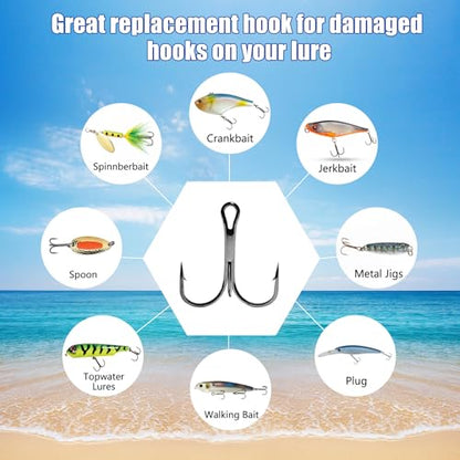 Eupheng Treble Hooks for Saltwater Freshwater High Carbon Steel Hooks Strong Sharp Round Bend Triple Hook for Catfish Trout Hard Baits Lures Fishing Size 1/0 to 12 - size: #2_25pcs