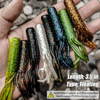 20Pcs Tube Baits Soft Plastic Worms Bass Fishing Lures for Tube Jig Heads Hook Freshwater Saltwater, 3.5 Inch - color: 20 PCS-Pearl Silver Flake