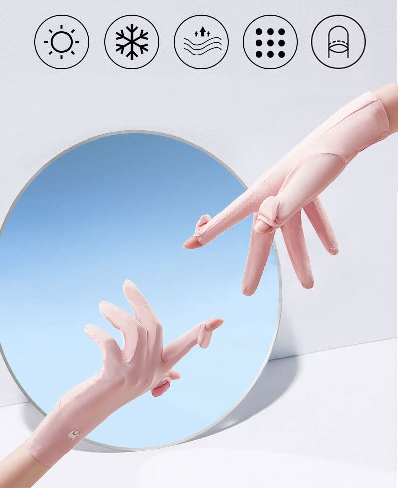 Unisex UV Protection Sunblock Gloves - Women Man Full Finger Sunscreen Gloves Touchscreen Gloves for Driving Hiking Riding - color: Pink