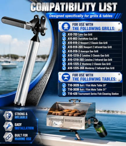 T10-355 Adjustable Boat Grill & Table Mount for Grills & Bait Tables | 304 Stainless Steel Boat BBQ Accessory