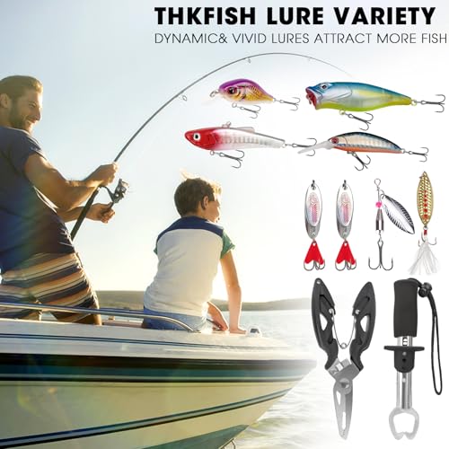 THKFISH Fishing Lures Kit, Bass Fishing Gear Kit for Freshwater Tackle Box with Tackle Included Topwater Baits, Swimbaits, Frog, Fsihing Bait Accessories Gift for Men - color: 413pcs Tackle Box Kit