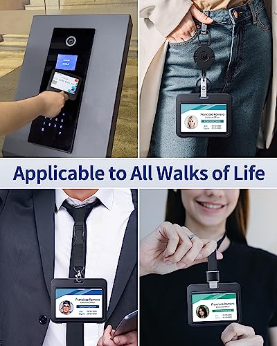 Uniclife 3 Pack ID Badge Holder with Double-Sided Windows Horizontal Hard Plastic Case Black Card Protector Pouch for Office School ID Credit Cards Proximity Key Cards Driver’s Licenses and Passes | Hard plastic horizontal holder with double-sided clear w