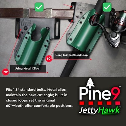 JettyHawk Fishing Rod Hip Holster, Hands-Free Quick-Draw Holder, Fits 1.5-2" Pole, for Spinning, Baitcaster, Centerpin & Surf Rods, Wading & MOLLE Belts - color: Infantry