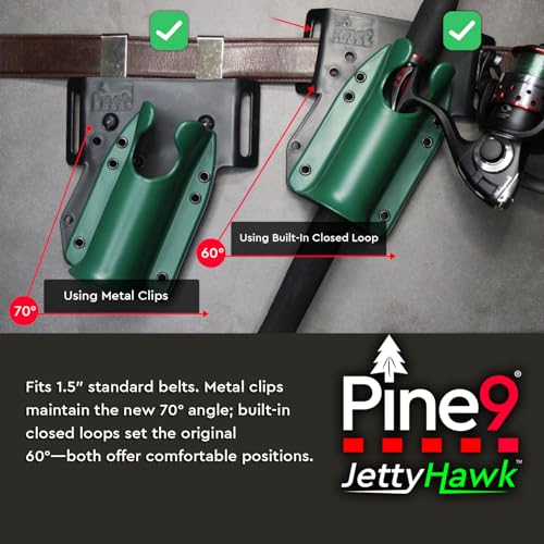JettyHawk Fishing Rod Hip Holster, Hands-Free Quick-Draw Holder, Fits 1.5-2" Pole, for Spinning, Baitcaster, Centerpin & Surf Rods, Wading & MOLLE Belts - color: Grey