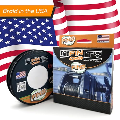 FINS Infinity Braided Fishing Line – USA Made, Silky Smooth 8-End Jet Black Braid for Superior Casting Distance, Quiet Performance Through Guides, Stealthy Freshwater and Saltwater Presentations - size: 150 Yards