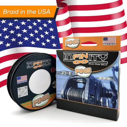 FINS Infinity Braided Fishing Line – USA Made, Silky Smooth 8-End Jet Black Braid for Superior Casting Distance, Quiet Performance Through Guides, Stealthy Freshwater and Saltwater Presentations - size: 150 Yards