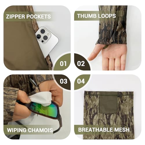 Palmyth Hunting Hoodie with Mask for Men Sun Protection Camo Fishing Shirts | UPF 50+, Mask Neck Gaiter, Quick Dry, 2 Zipper Pockets, Side Mesh Vent, Thumb Loops, Moisture Wicking, Stretchy, Breathable - color: Bark Ridge, size: XX-Large