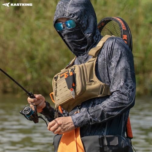 KastKing Bait Boss Water-Resistant Fishing Chest Pack With EVA Zip-Down Workstation, MOLLE Storage, Adjustable Chest Straps - color: D: Khaki