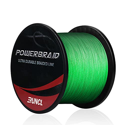 RUNCL PowerBraid Fishing Line 4/8/9 Strands, Braided Fishing Line 300/500/1000Yds - Seamless Weaving Tech, Enhanced Coating Tech, Zero Stretch, High Sensitivity, Smaller Diameter - Braid Line 15-115LB - color: Hi-Vis Green, size: 15LB-500yds(4 Strands)