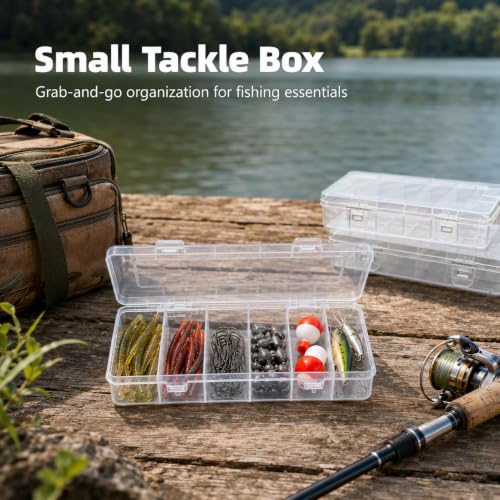 10 PCS Clear Tackle Box Organizer, 6 Grids Plastic Storage Container with Secure Lid, Small Parts Organizer for Craft Beads Binder Clips Sewing Supplies Lures Screws