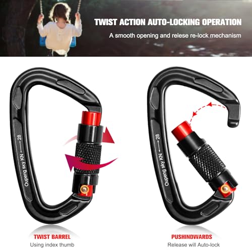 Oupeng sky Auto Locking Carabiner Clips - 28KN (6172lbs) Heavy Duty Caribeaners, Large Carabiner Clip for Keychains，Hammock，Camping, Gym, Hiking, Outdoor ，Dog Leash - color: 2 Black+Red