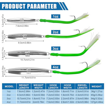 Saltwater Fishing Lures Diamond Jigs,3PCS Flat Metal Casting Jigging Spoon Baits with Teasers J Hooks for Surf Fishing Bluefish Striper Tuna Salmon Freshwater - color: Green, size: 3oz - 3pcs