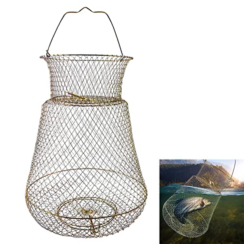 Steel Wire Galvanized Collapsible Crab Fisher's Basket, Metal Rustproof Portable Fishing Basket Cage - color: Fish Basket 13inches