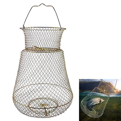 Steel Wire Galvanized Collapsible Crab Fisher's Basket, Metal Rustproof Portable Fishing Basket Cage - color: Fish Basket 10inches