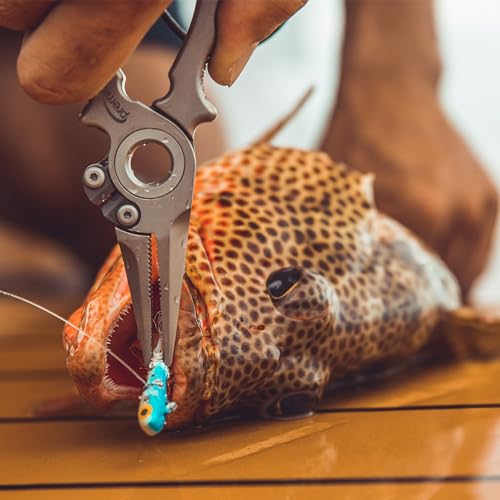 Premio 5.5" Titanium Fishing Pliers with Side Cutters, Lanyard, & Leather Sheath | Saltwater Resistant, Fly Fishing, Rigging, Dehooking, Halo Hinge