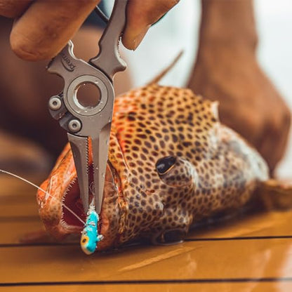 Premio 5.5" Titanium Fishing Pliers with Side Cutters, Lanyard, & Leather Sheath | Saltwater Resistant, Fly Fishing, Rigging, Dehooking, Halo Hinge
