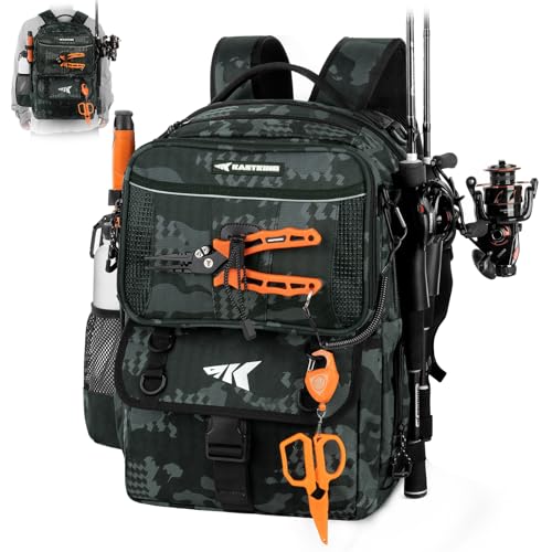 KastKing BaitSpace Fishing Tackle Backpack with Removable Bait Binder,2 Rod Holders Storage Fishing Gear and Equipment - color: F: Black Camo, size: Without tackle box