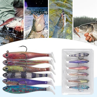 Soft Fishing Lures Swimbait Jig Heads Paddle Tail Swim Bait Pre-Rigged Swimbaits with Weighted Hooks Crankbait Swim Shad Lures for Bass Trout Walleye Fishing - size: 3.54in/9cm 0.59oz/16g