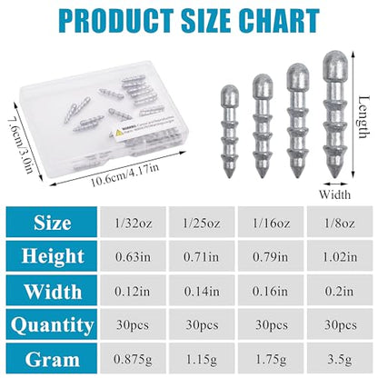 SILANON Fishing Nail Weights Kit,30pcs Wacky Worm Weights Insert Sinkers Fishing Weights Nail Sinker Weights for Soft Worm Lures Neko Rig Wacky Rig Bass Fishing - size: 30pcs-1/16oz