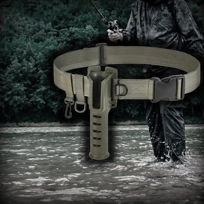 Fishing Rod Holder Belt - Adjustable Waist Wading Belts for Men with Portable Pole Inserter for Spinning Casting Reel, Outdoor Surf Kayak Fly Fishing Gear Accessories Wader Strap (Brown)