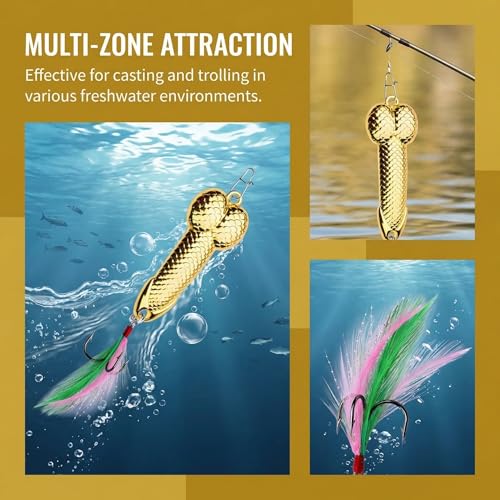 Gag Fishing Lures Set Metal Luminous Sequin Spoons Funny Top Water Bass Fishing Lures Fishermen Gear Spinner Baits Freshwater Saltwater Equipment Fishing Hook for Fishing Lover Men - color: Gold