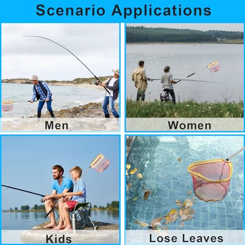 Fishing Landing Net, Fishing Net with Handle for Fishing with Splicing Extension Pole Handle Sturdy Stainless Steel Tubes Comfortable Sponge Handle, yellow - size: 60inch (SPLICED black)