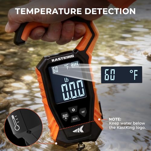 KastKing Weighmaster Mechanical-Digital Fishing Scale with Lip Gripper, 120 lb Capacity, 2.5" Backlit Display, High-Precision Sensor, 9 Weight Memory, Temperature Detection, IPX6 Waterproof - style: D: Orange Combo