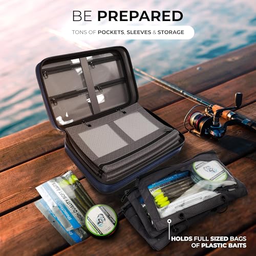 Reaction Tackle Deluxe Bait Binder, Water Resistant Soft Bait Storage System for Soft Plastics and Rigs with Zippered Sleeves, 4 Sleeves Double Pocket - size: 4 Sleeves Double Pocket