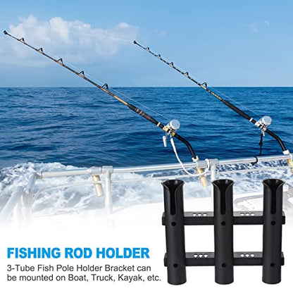 PATIKIL Fishing Rod Holder Brackets, Plastic 3 Link Tube Rod Rack, 2 Pack Wall/Side Mounted Fishing Pole Holder with Screws for Truck, Kayak, Black
