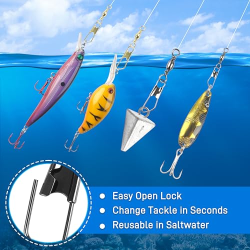 SILANON Fishing Barrel Swivels Snaps, Barrel Swivel with Safety Snap Stainless Steel Brass Swivels Fishing Tackle Line Connector High Strength Solid Rings for Saltwater Freshwater - size: 8#-28lb-120pcs