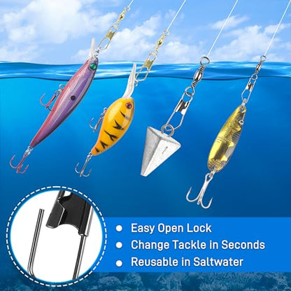 SILANON Fishing Barrel Swivels Snaps, Barrel Swivel with Safety Snap Stainless Steel Brass Swivels Fishing Tackle Line Connector High Strength Solid Rings for Saltwater Freshwater - size: 14#-15lb-60pcs