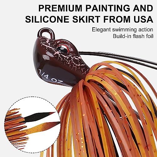 TRUSCEND Jigs Fishing Lures with Ultra Smooth Teflon Hook, Tour Grade Titanium Weed Guard Swim Jigs, Valuable Weedless Skirted Jig, Well-Made Lures for Crappie Bass Trout, Freshwater Fishing Gear - color: A-1/4oz