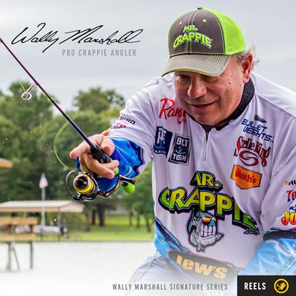 Lew’s Wally Marshall Signature Series Spinning Fishing Reel, 5+1 Bearings, Graphite Frame and Rotor, Interchangeable Retrieve, Green/Gold - size: 100 (No Clam Packaging)