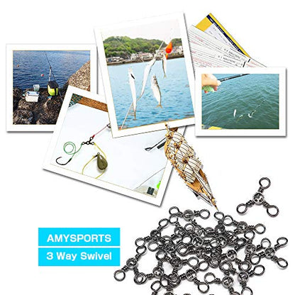 AMYSPORTS Fishing Connector Fish Swivels Tackle 3 Way Fishing Swivel Saltwater Freshwater Fishing Tackle Accessories Crossline Trolling Line Lure Connector - size: Size1/0 (110lb) 50 pcs