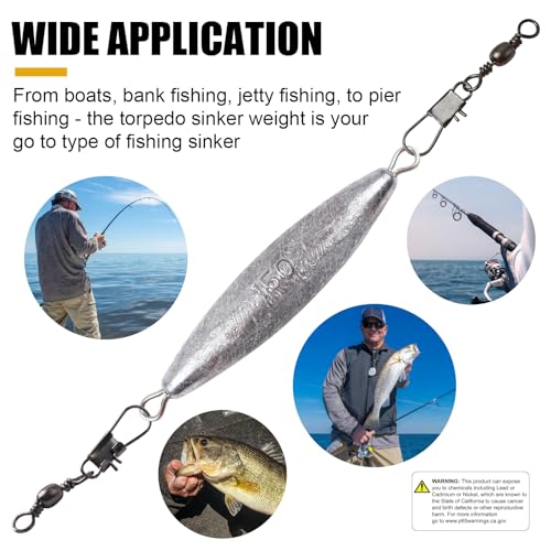 Through Wire Inline Torpedo Sinkers, Lead Double Ringed One Piece Wire Saltwater Fishing Torpedo Weights for Bottom Surf Fishing 1oz, 2oz, 3oz, 4oz, 5oz - size: 2 OZ, 5 PCs, style: A - Dual Ringed Torpedo