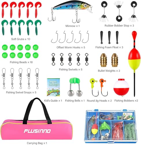 PLUSINNO Kids Fishing Pole with Spincast Reel Telescopic Fishing Rod Combo Full Kits for Boys, Girls, and Adults - color: Pink, size: 4FT / 1.2M