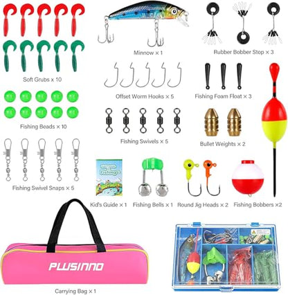 PLUSINNO Kids Fishing Pole with Spincast Reel Telescopic Fishing Rod Combo Full Kits for Boys, Girls, and Adults - color: Pink, size: 5FT / 1.5M