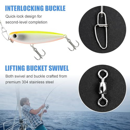 Fishing Fluorocarbon Leader with Swivel and Snaps ，Fluorocarbon Leader Connects Lures, Bait, or Connects Hooks for Saltwater & Freshwater Fishing, 12/24 Pcs