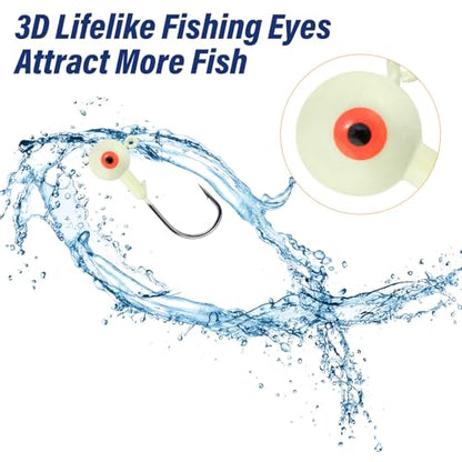 Alwonder 10-Pack Round Fishing Jig Heads, Bass Ball Jigs Hooks 3D Eyes High Carbon Steel 1/8-1/2OZ Pompano Jig Head Saltwater Freshwater Jigs Heads for Fishing Pompano Bass Trout Walleye Striper - color: Luminous, size: 1/2oz
