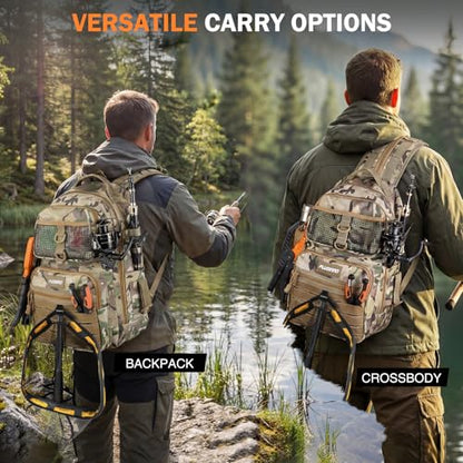PLUSINNO Fishing Backpack with Fishing Gear Fishing Net, Waterproof Tackle Backpack with Rod Holders, Tackle Box, Lures, Tools, Pliers & Accessories, Fish Gifts for Men - color: Khaki Backpack With Net