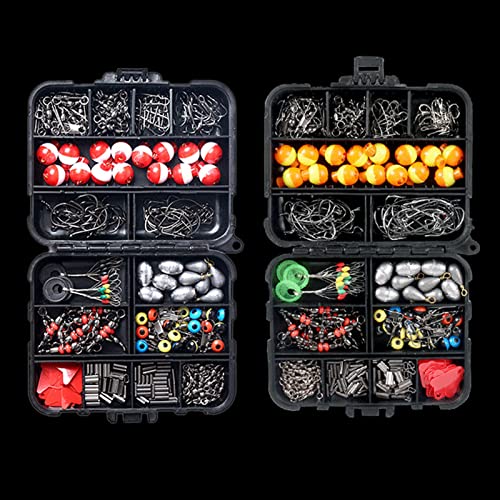 263pcs Fishing Accessories Set with Tackle Box Including Plier Jig Hooks Sinker Weight Swivels Snaps Sinker Slides - color: Red & white