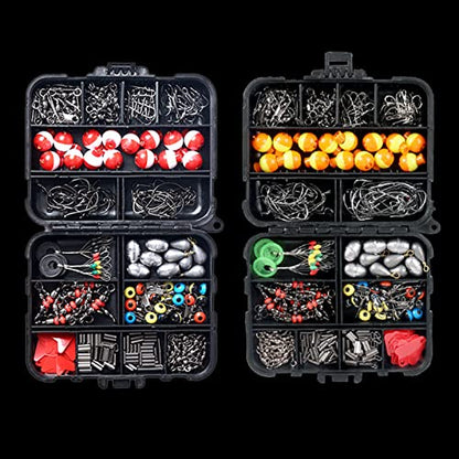 263pcs Fishing Accessories Set with Tackle Box Including Plier Jig Hooks Sinker Weight Swivels Snaps Sinker Slides - color: Red & white
