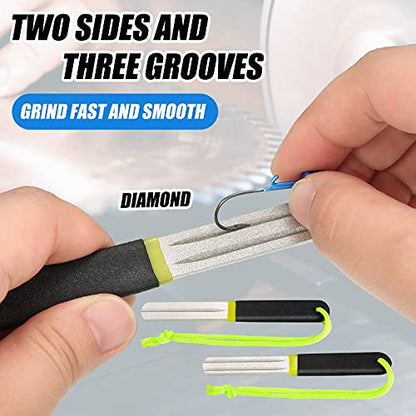 Skylety 4 Pcs Hook Sharpener Hook File for Fishing Diamond File with Handle Portable Fishing Sharpener with Double Sided Fine and Medium Grit, 4 Inch(Green) - color: Green