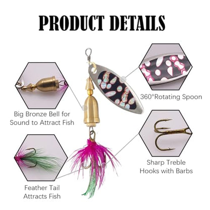 Trout Spinners, Rooster Tail Fishing Lures, Fly Trout Fishing Gear for Lake River Fishing with Storage Box for Bass Salmon, Smallmouth Bass Lures - color: 10 pcs 1/8 oz-1/4 oz