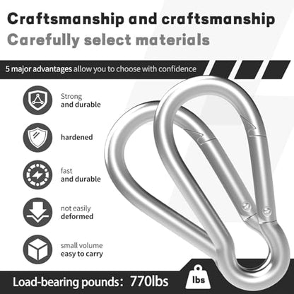 Carabiner, Heavy Duty Galvanized Steel Spring Snap Hook Carabiner Clips with 770LBS Holding Capacity, Ideal for Outdoor, Hammock, Swing and Travel (M10 4Inch, 12PCS) - size: 12PCS-M10, style: Silver