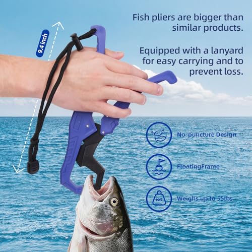 RAWILL Fishing Kit,Filleting Knife,Hook Remover,Fish Grip, Line Cutter,Fishing Scale, Pliers with Lanyards,Not Include Batteries - color: Blue
