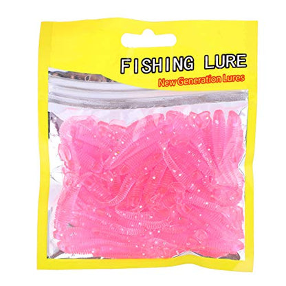 Tbest 50 Pcs 5cm Soft Fishing Lures, Plastic Fishing Bait T-Tail Grub Worm Baits Fish Tackle Accessory 9 Colors - color: Pink
