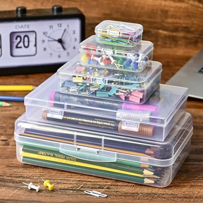 28 Pack Mixed Sizes Rectangular Mini Plastic Containers Clear Plastic Storage Boxes with Hinged Lids and Labels Empty Beads Organizers for Small Items Art Craft Jewelry Projects - size: 5 Size 28 Pcs